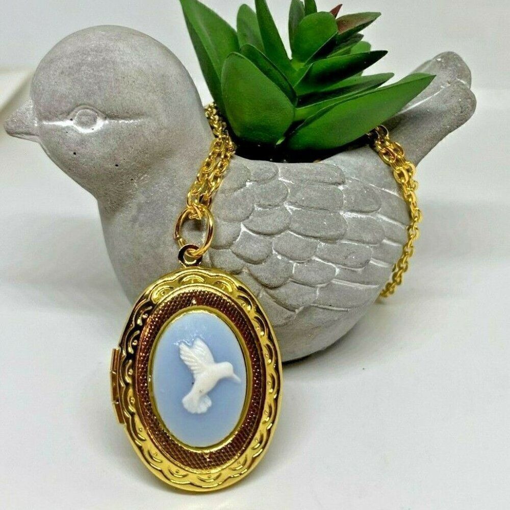 Blue Gold Petite Locket Hummingbird Wedding Party